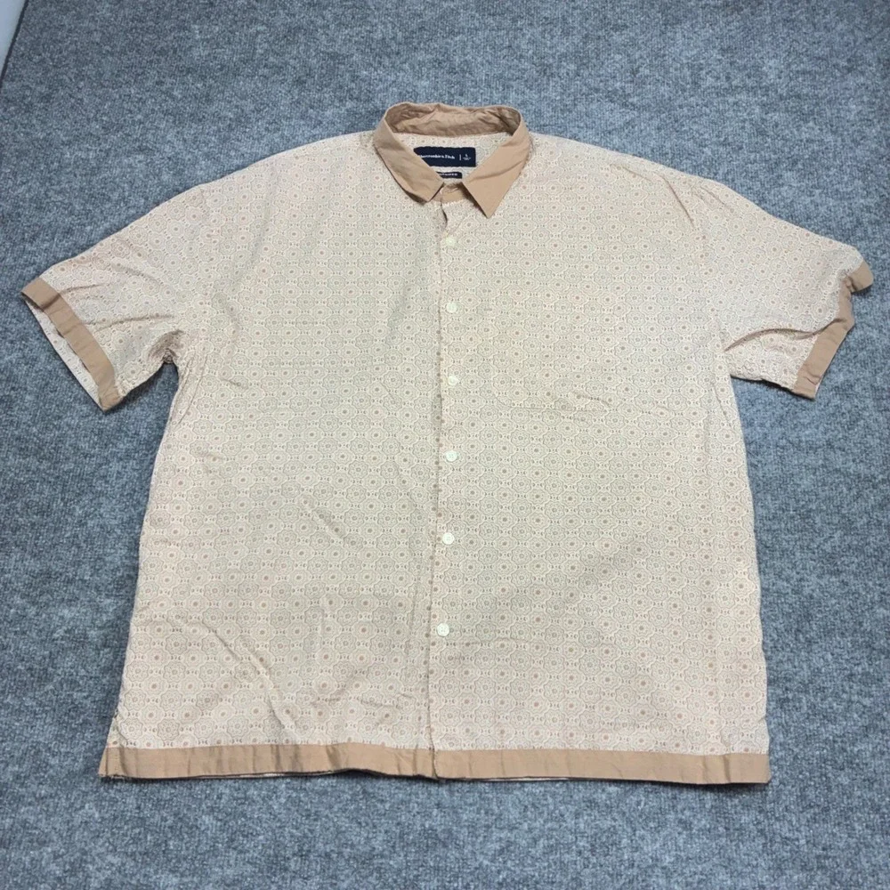 Abercrombie &‎ Fitch Oversized Shirt Mens L Tan Geometric Print Button Up